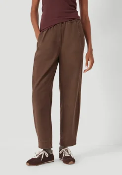 hush Trousers|Jeans|Jack Barrel Leg Pull On Cotton Trousers Washed Brown