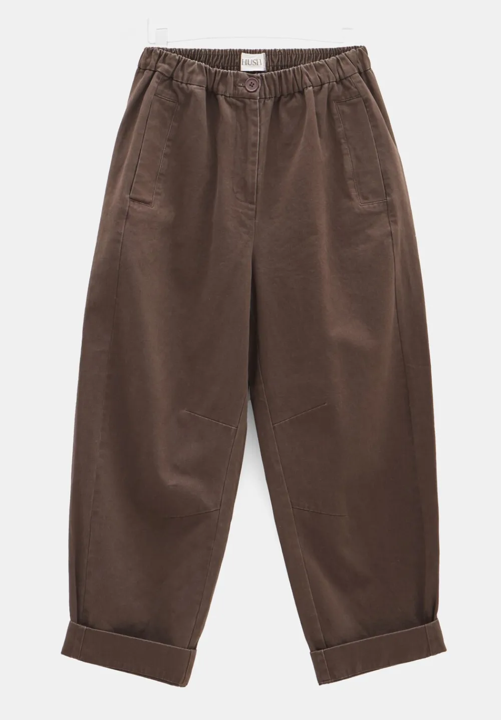 hush Trousers|Jeans|Jack Barrel Leg Pull On Cotton Trousers Washed Brown