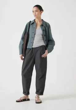 hush Trousers|Jack Barrel Leg Pull On Lightweight Cotton Trousers Washed Black