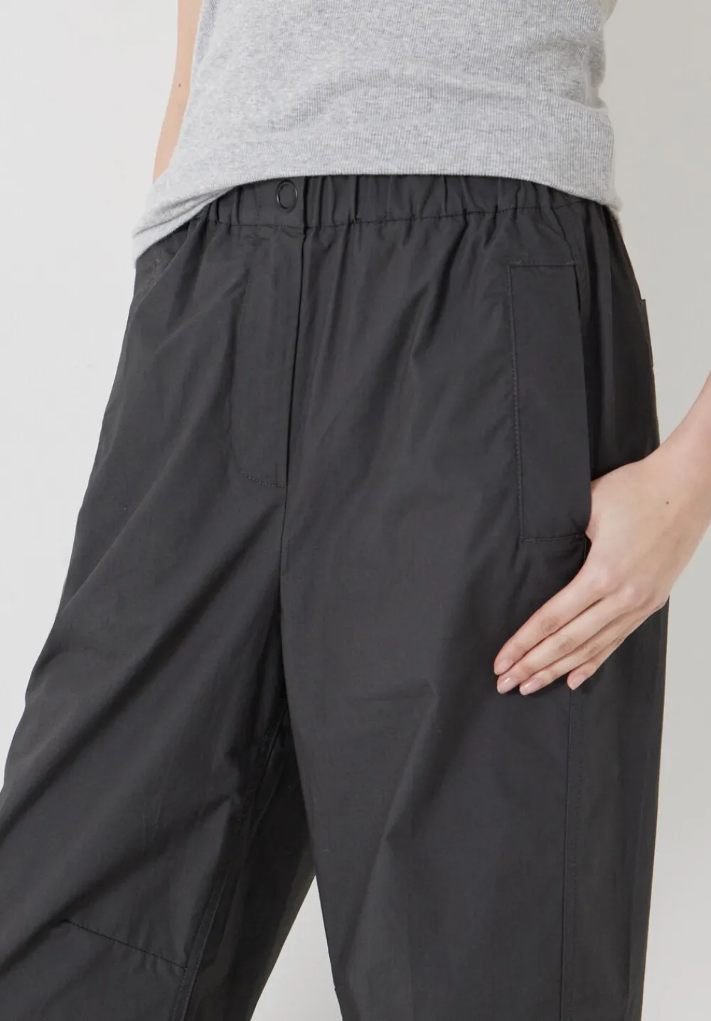 hush Trousers|Jack Barrel Leg Pull On Lightweight Cotton Trousers Washed Black