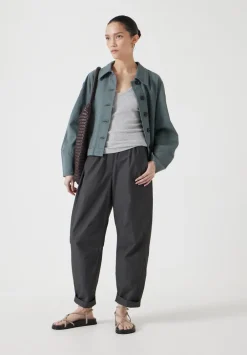 hush Trousers|Jack Barrel Leg Pull On Lightweight Cotton Trousers Washed Black
