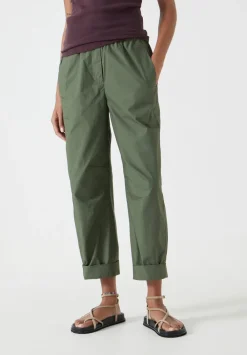 hush Trousers|Jack Barrel Leg Pull On Lightweight Cotton Trousers Khaki