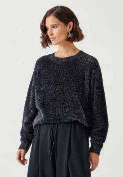 hush Jumpers & Cardigans|Jaime Metallic Tinsel Crew Neck Jumper Black/Silver Metallic