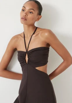 hush Dresses|Jemma Cotton Jersey Cut-out Dress Dark Brown