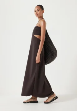 hush Dresses|Jemma Cotton Jersey Cut-out Dress Dark Brown