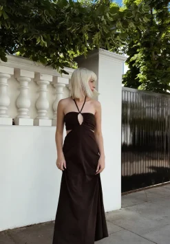 hush Dresses|Jemma Cotton Jersey Cut-out Dress Dark Brown