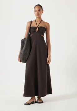 hush Dresses|Jemma Cotton Jersey Cut-out Dress Dark Brown