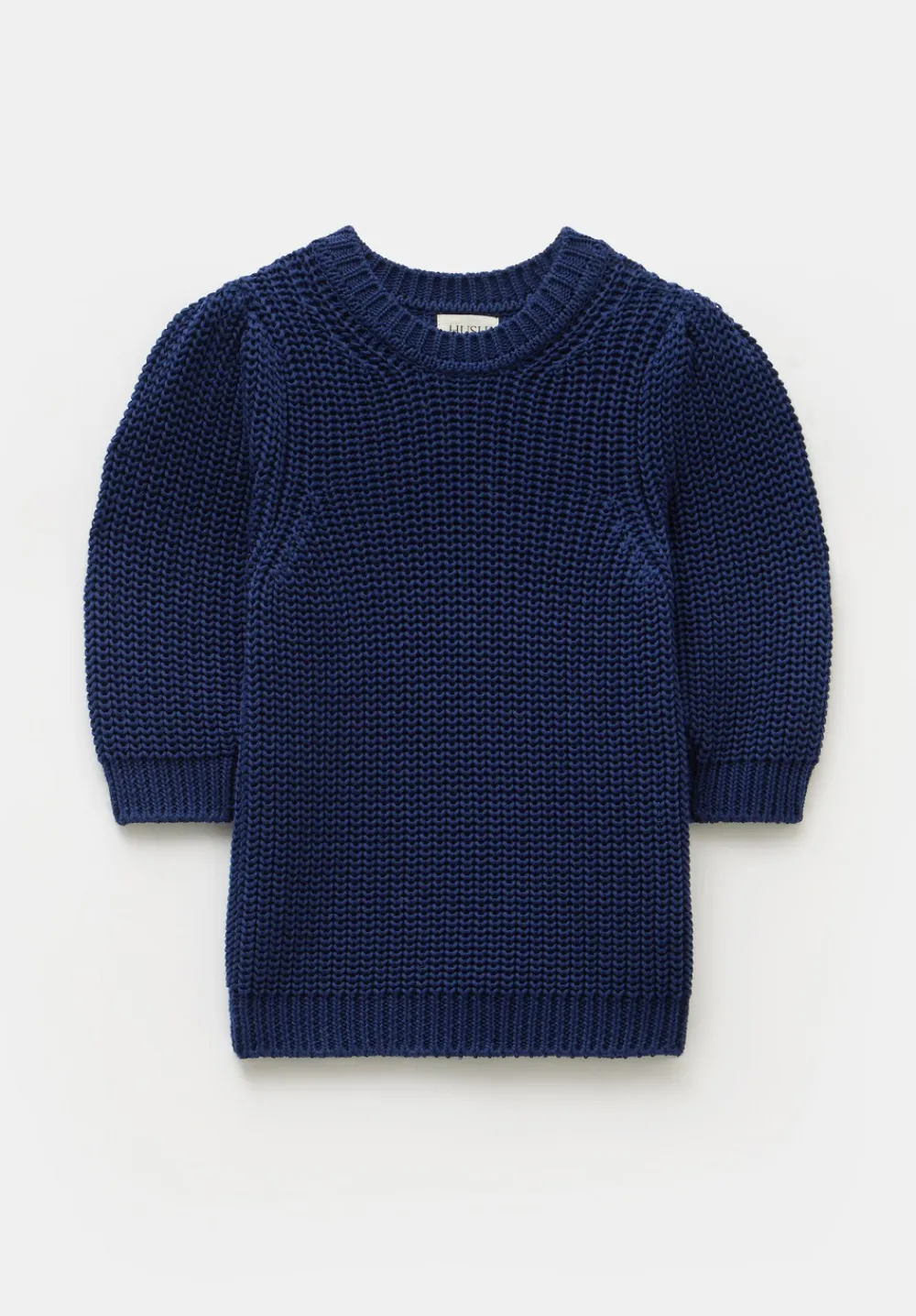 hush Tops & T-Shirts|Jessie Cotton Puff Sleeve Ribbed Top Navy
