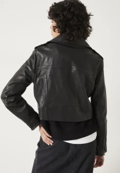 hush Jackets & Coats|Jet Cropped Leather Biker Jacket Black