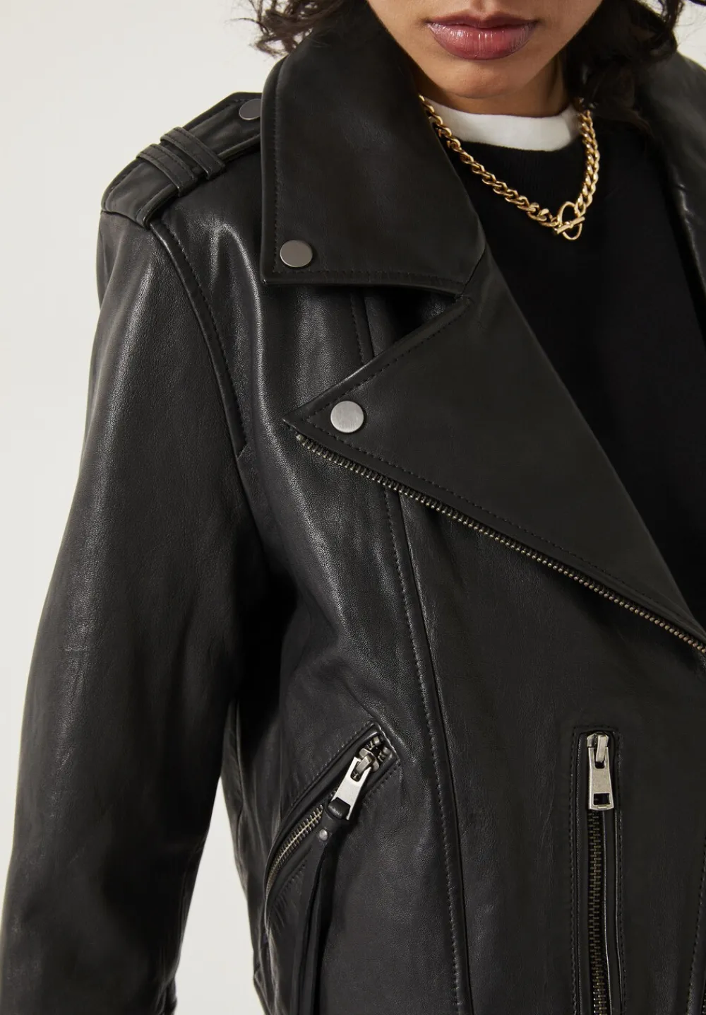 hush Jackets & Coats|Jet Cropped Leather Biker Jacket Black