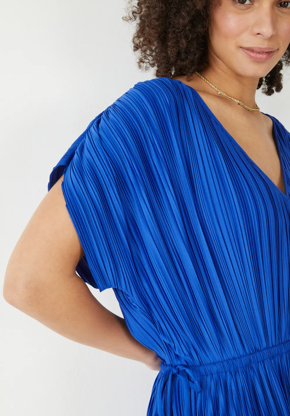 hush Dresses|Jodie Plisse Midi Dress Bright Blue