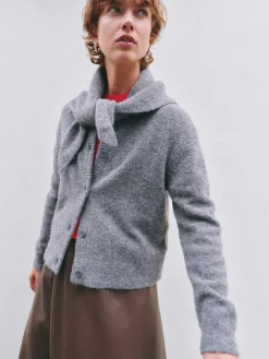 hush Jumpers & Cardigans|Juni Crew Neck Wool Blend Cardigan Mid Grey Marl