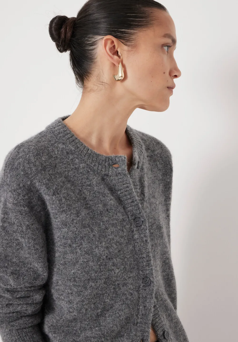 hush Jumpers & Cardigans|Juni Crew Neck Wool Blend Cardigan Mid Grey Marl