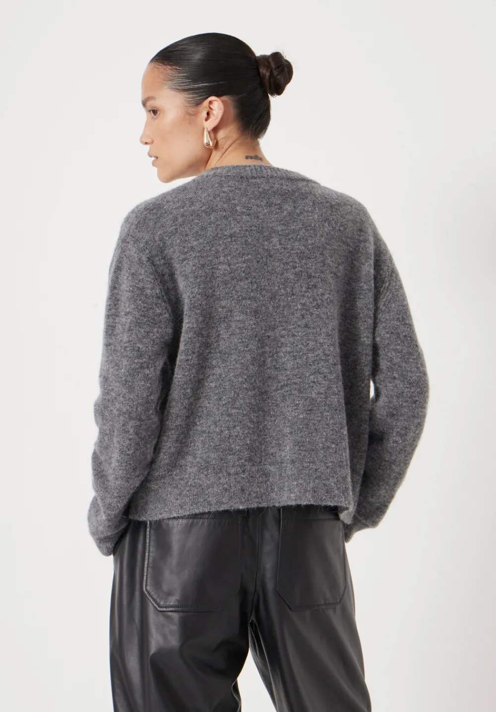 hush Jumpers & Cardigans|Juni Crew Neck Wool Blend Cardigan Mid Grey Marl