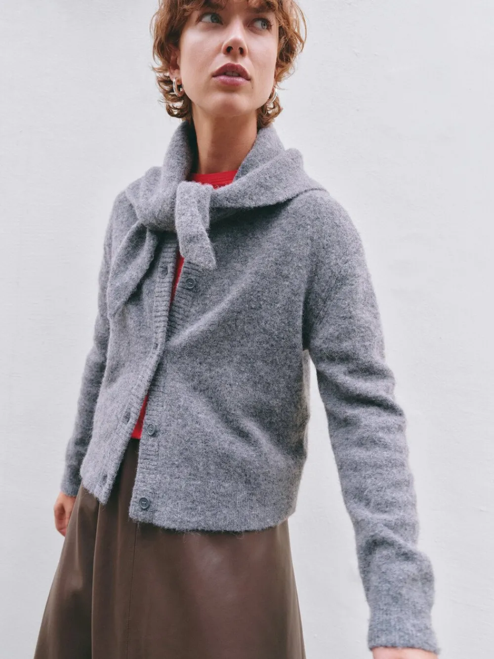 hush Jumpers & Cardigans|Juni Crew Neck Wool Blend Cardigan Mid Grey Marl