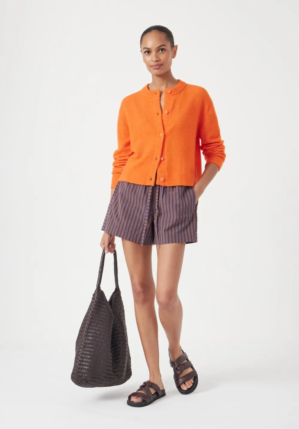 hush Jumpers & Cardigans|Juni Crew Neck Wool Blend Cardigan Bright Orange