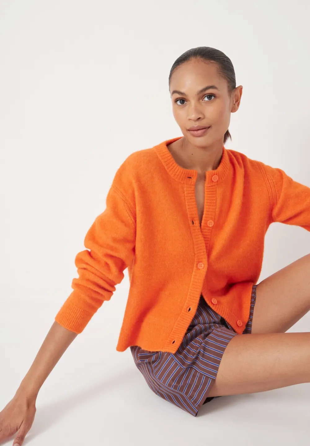 hush Jumpers & Cardigans|Juni Crew Neck Wool Blend Cardigan Bright Orange
