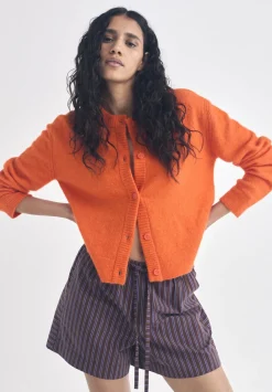 hush Jumpers & Cardigans|Juni Crew Neck Wool Blend Cardigan Bright Orange