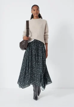 hush Skirts|Kaia Chiffon Hanky Hem Skirt Ditsy Floral Black