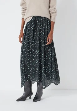 hush Skirts|Kaia Chiffon Hanky Hem Skirt Ditsy Floral Black