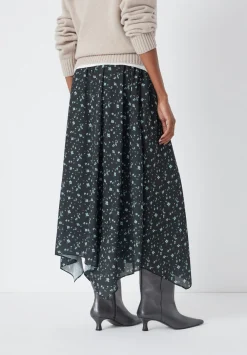 hush Skirts|Kaia Chiffon Hanky Hem Skirt Ditsy Floral Black