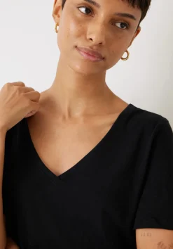 hush Tops & T-Shirts|Kali Cotton Slub V-Neck T-Shirt Black