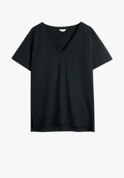 hush Tops & T-Shirts|Kali Cotton Slub V-Neck T-Shirt Black