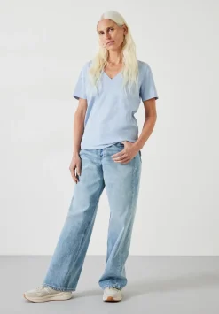 hush Tops & T-Shirts|Kali Cotton Slub V-Neck T-Shirt Morning Blue