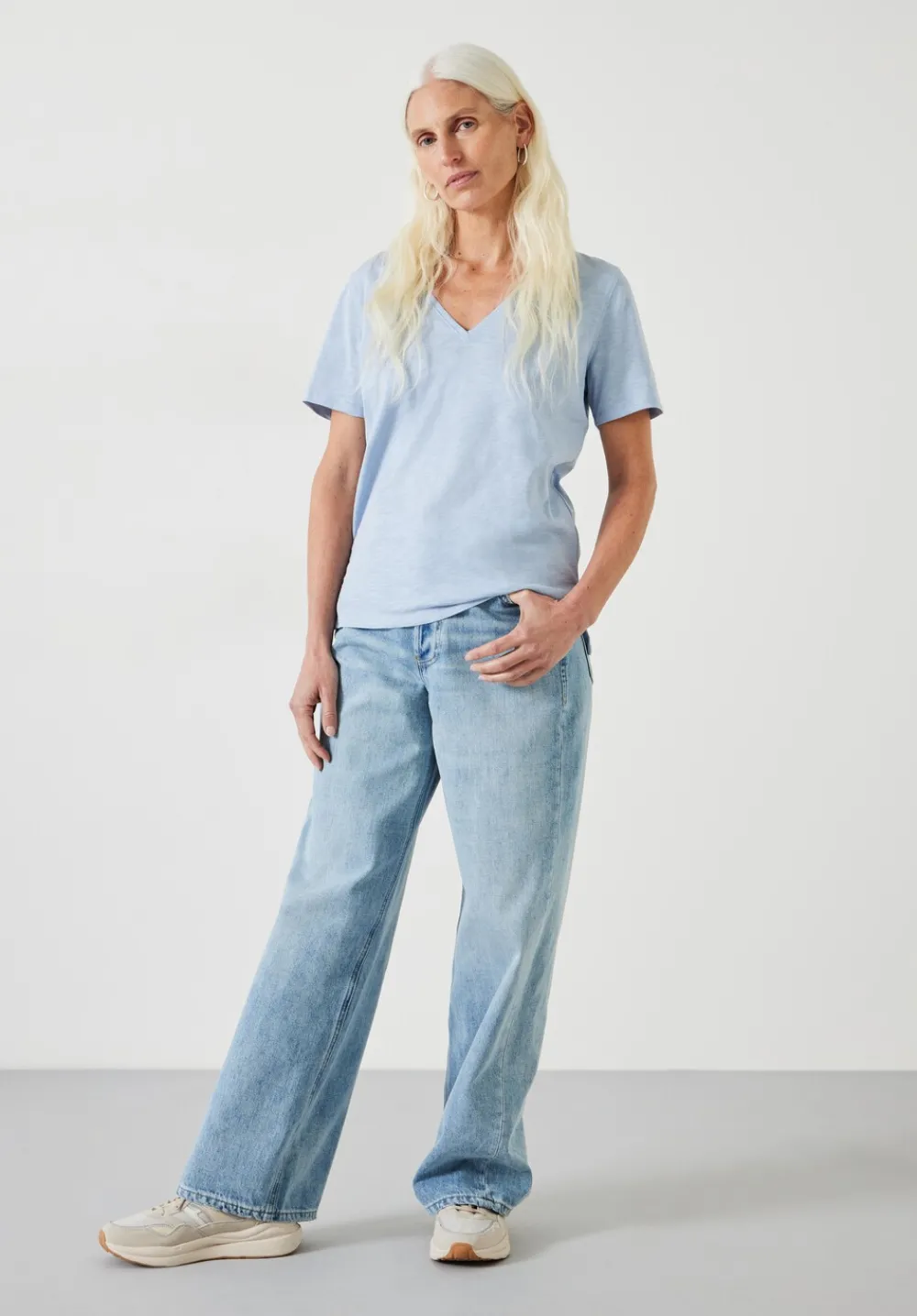 hush Tops & T-Shirts|Kali Cotton Slub V-Neck T-Shirt Morning Blue