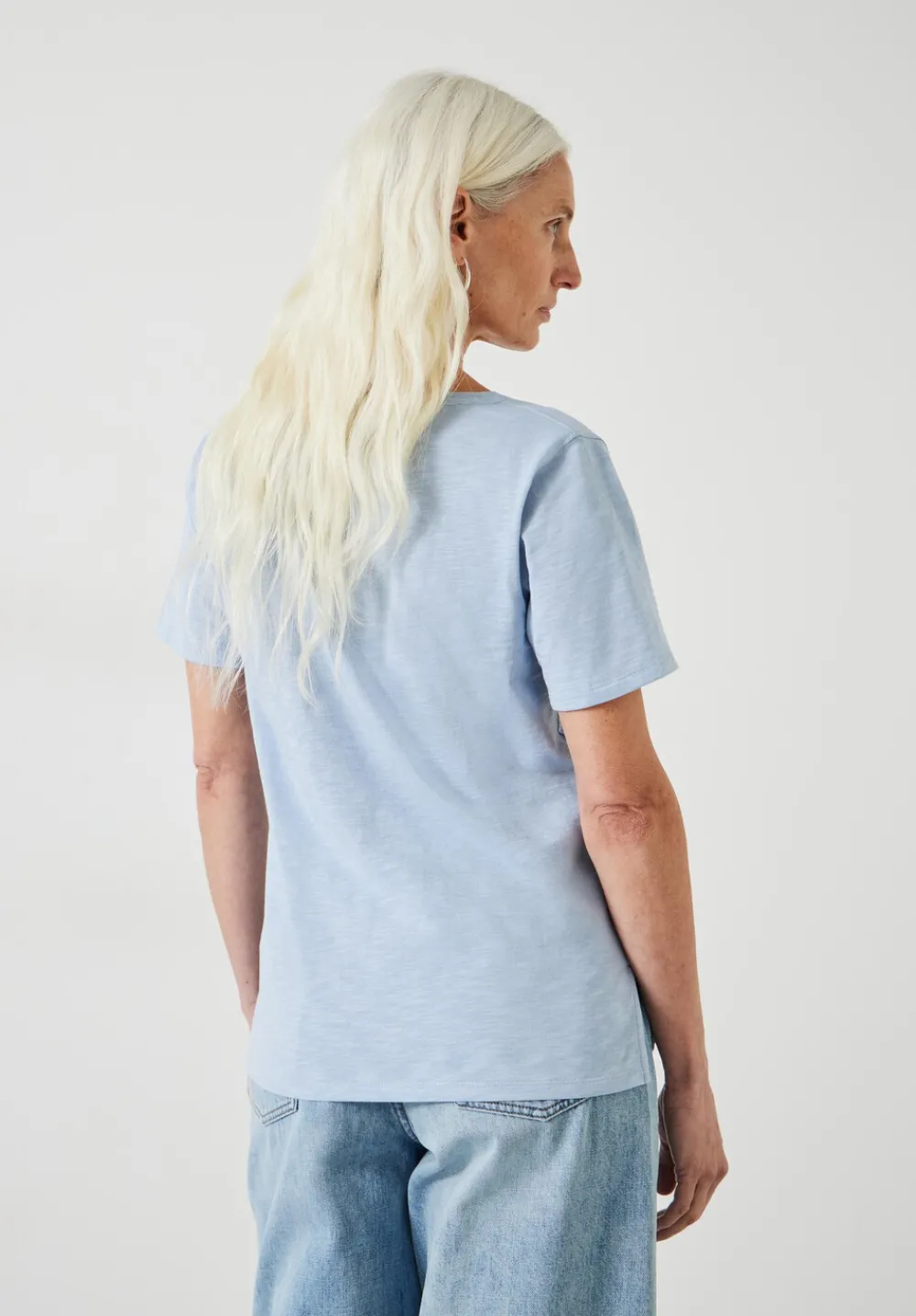 hush Tops & T-Shirts|Kali Cotton Slub V-Neck T-Shirt Morning Blue