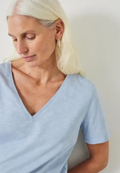 hush Tops & T-Shirts|Kali Cotton Slub V-Neck T-Shirt Morning Blue