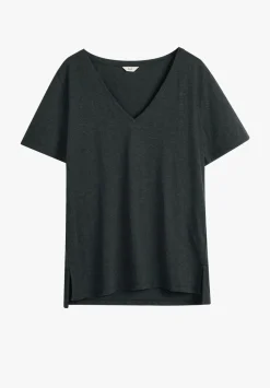 hush Tops & T-Shirts|Kali Cotton Slub V-Neck T-Shirt Charcoal Marl