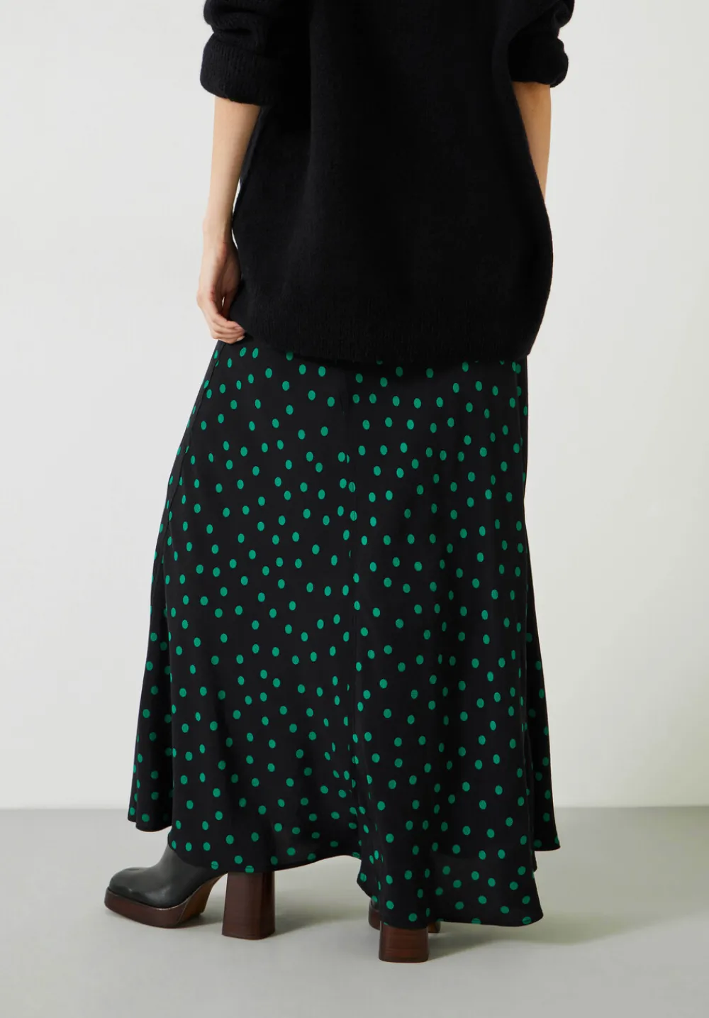 hush Skirts|Katie Maxi Skirt Polka Dots Green