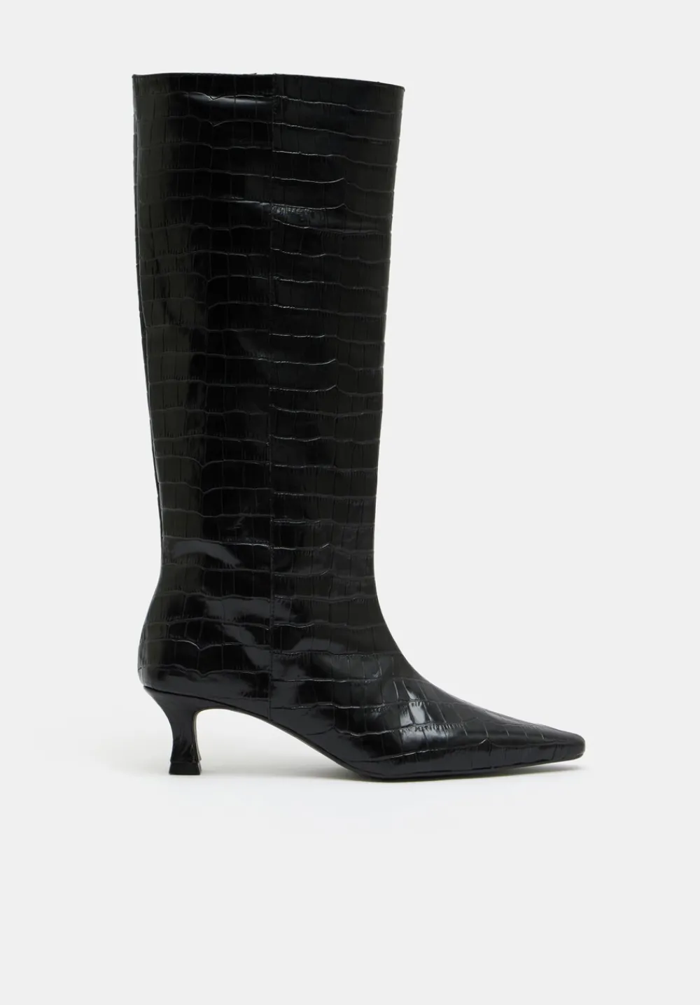 hush Heels|Boots|Katlynn Leather Kitten Heel Knee Boots Black