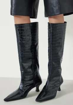 hush Heels|Boots|Katlynn Leather Kitten Heel Knee Boots Black