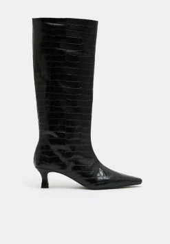 hush Heels|Boots|Katlynn Leather Kitten Heel Knee Boots Black