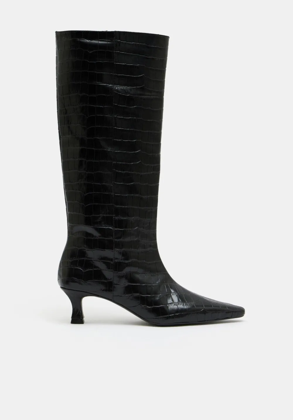 hush Heels|Boots|Katlynn Leather Kitten Heel Knee Boots Black