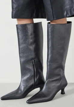 hush Boots|Heels|Katlynn Leather Kitten Heel Knee Boots Pewter