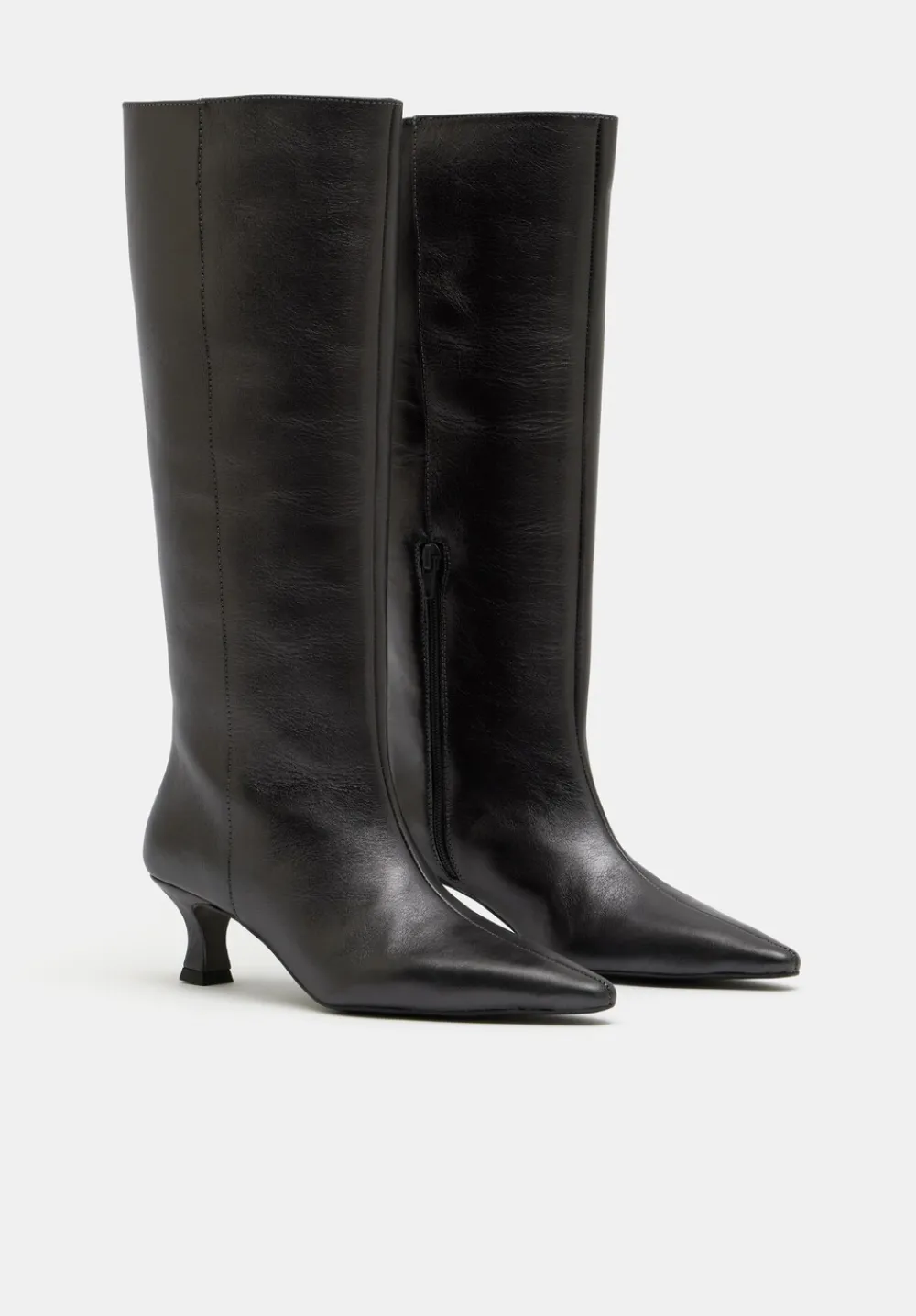 hush Boots|Heels|Katlynn Leather Kitten Heel Knee Boots Pewter