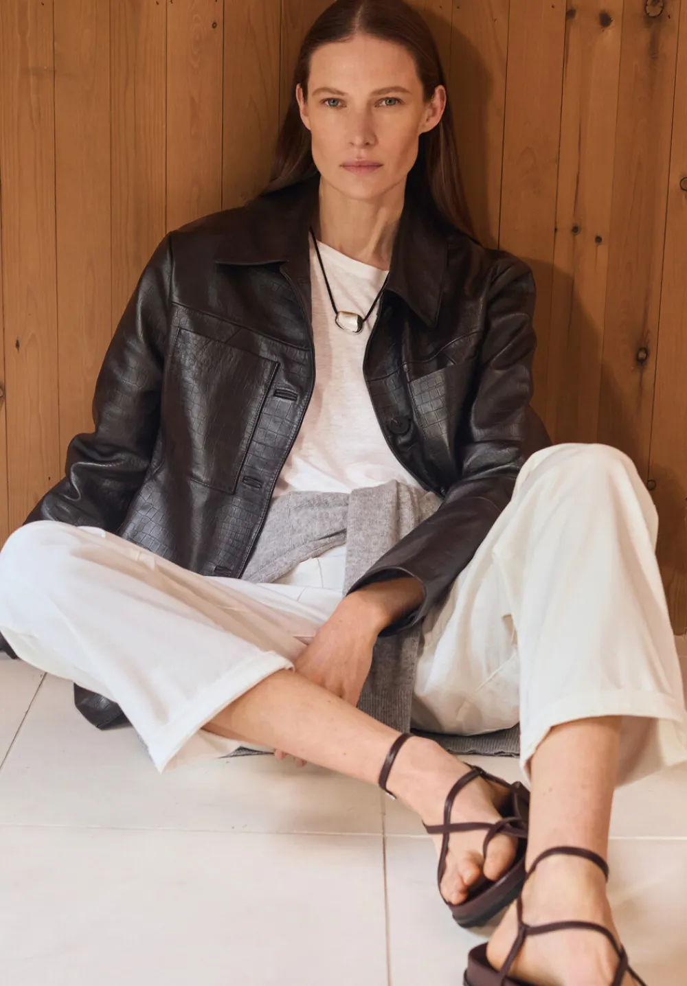 hush Jackets & Coats|Kelly Croc Effect Leather Jacket Chocolate brown