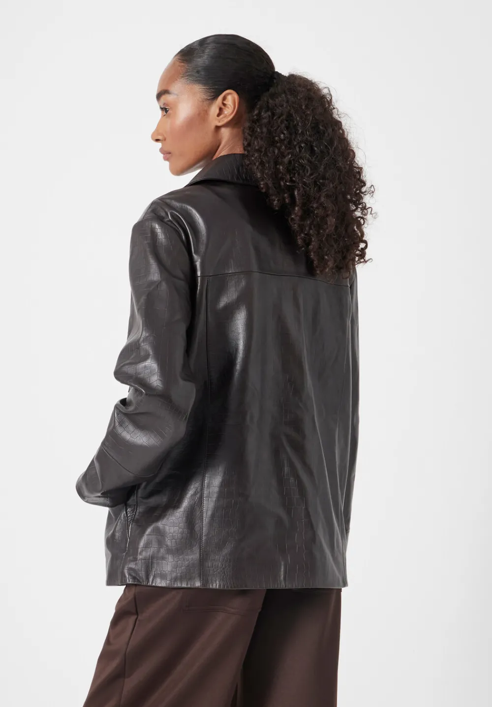 hush Jackets & Coats|Kelly Croc Effect Leather Jacket Chocolate brown