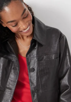 hush Jackets & Coats|Kelly Croc Effect Leather Jacket Chocolate brown