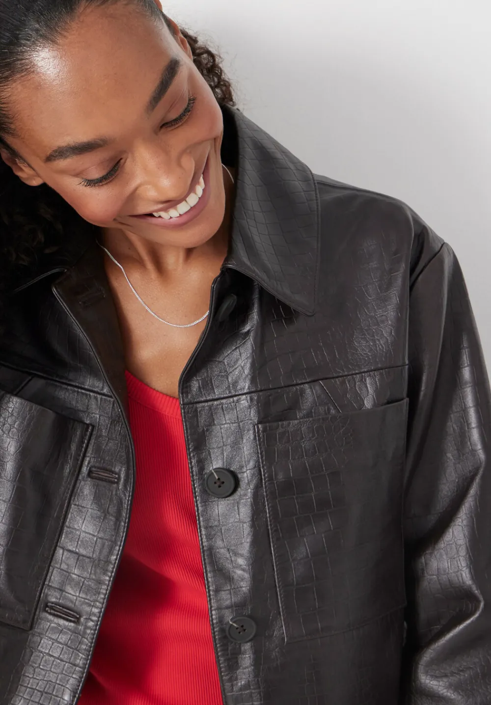 hush Jackets & Coats|Kelly Croc Effect Leather Jacket Chocolate brown