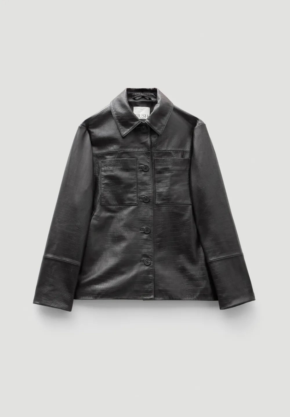 hush Jackets & Coats|Kelly Croc Effect Leather Jacket Chocolate brown