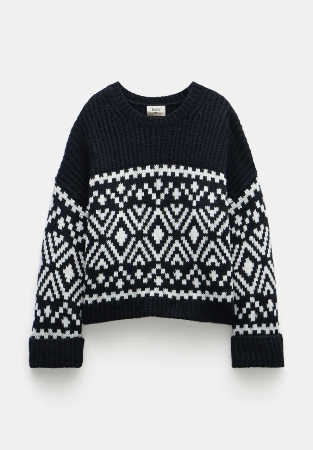 hush Jumpers & Cardigans|Kelsey Fairisle Knitted Jumper Black & Ivory