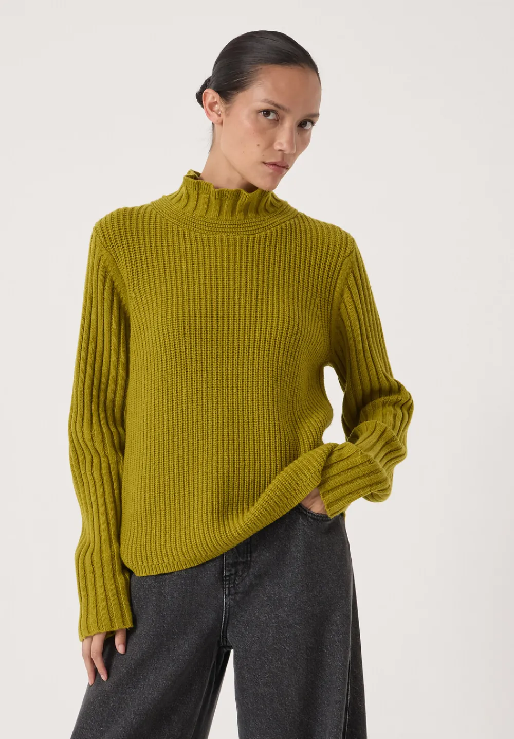 hush Jumpers & Cardigans|Kiley Wool Blend Frill Trim Jumper Olive Green