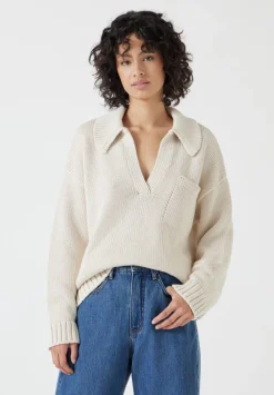 hush Jumpers & Cardigans|Knitted Cotton Rugby Jumper With Pocket Stone White