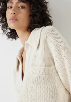 hush Jumpers & Cardigans|Knitted Cotton Rugby Jumper With Pocket Stone White