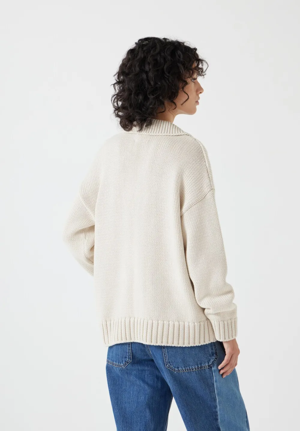 hush Jumpers & Cardigans|Knitted Cotton Rugby Jumper With Pocket Stone White