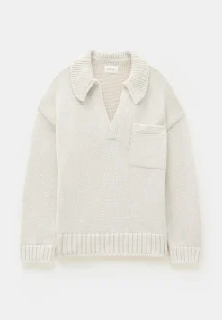 hush Jumpers & Cardigans|Knitted Cotton Rugby Jumper With Pocket Stone White